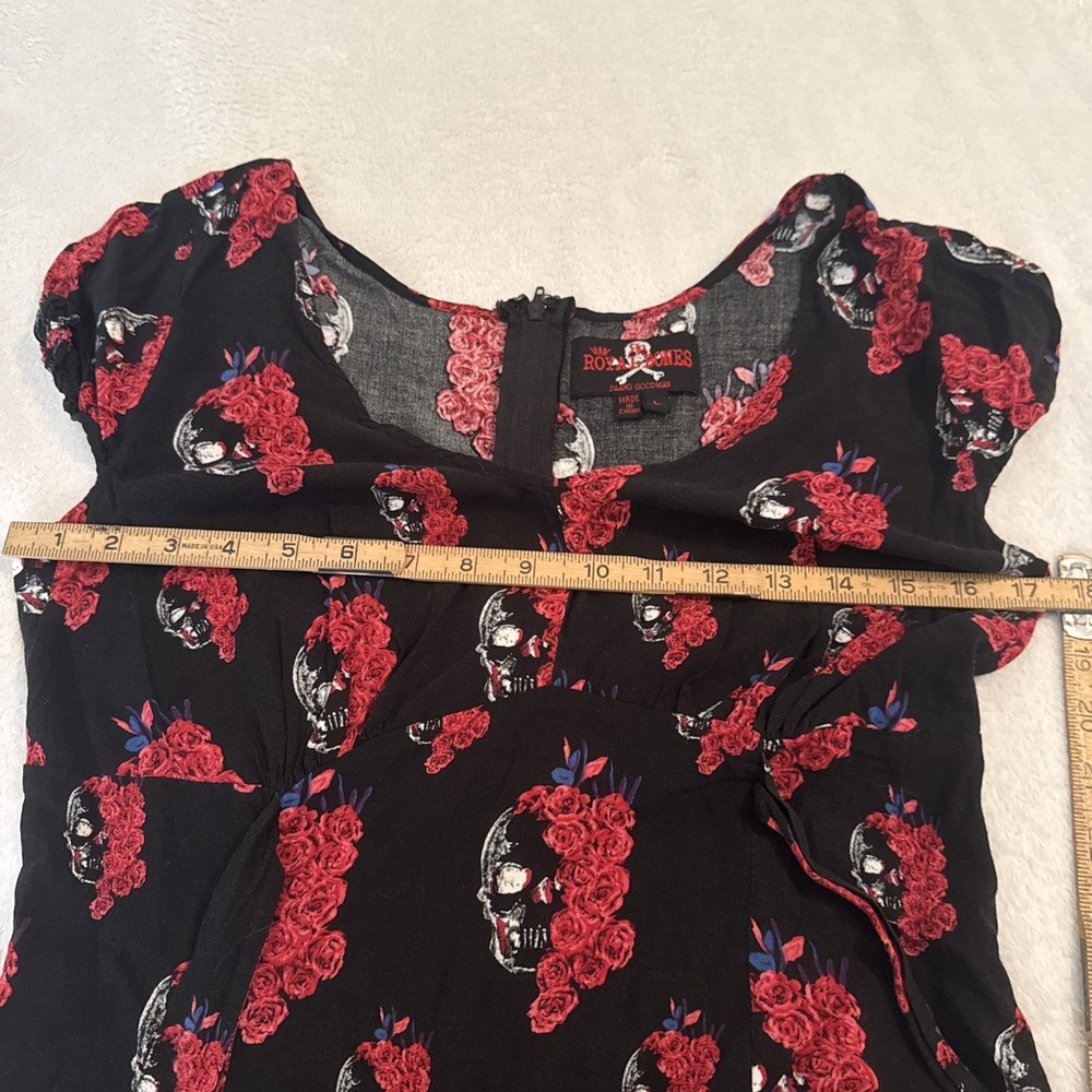 Hot Topic Royal Bones Red Black Floral Skull Dress Size L Whimsigoth Grunge - Picture 6 of 13